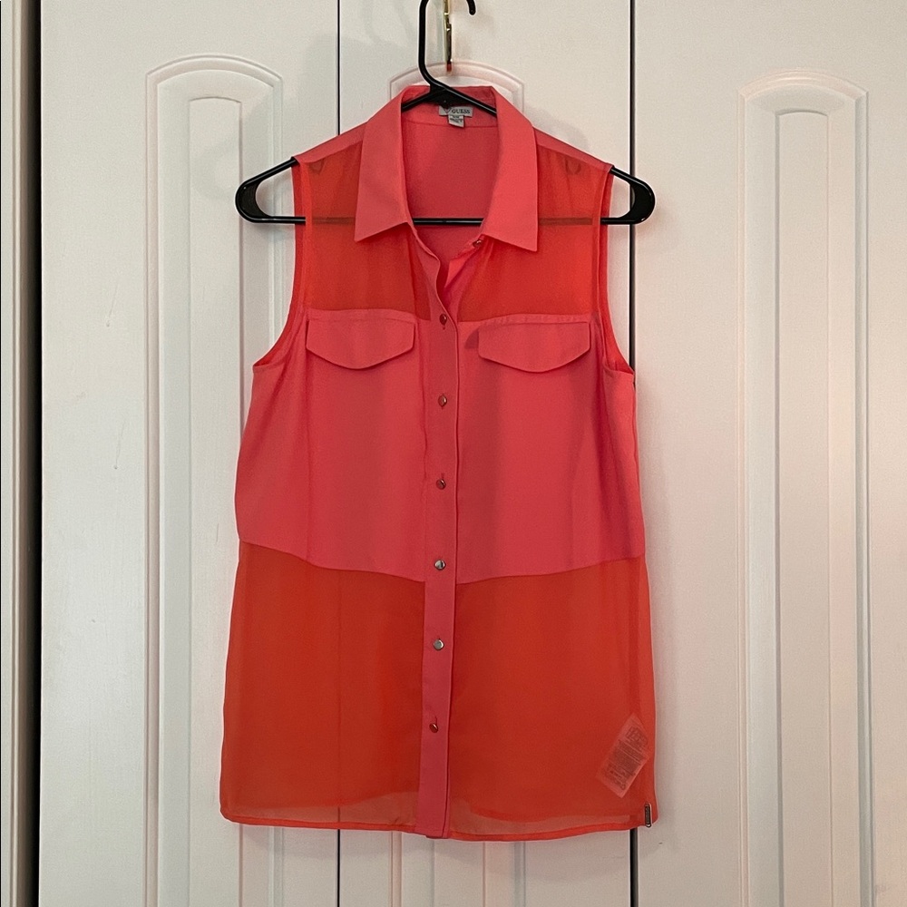 Guess Coral Orange Sleeveless Blouse